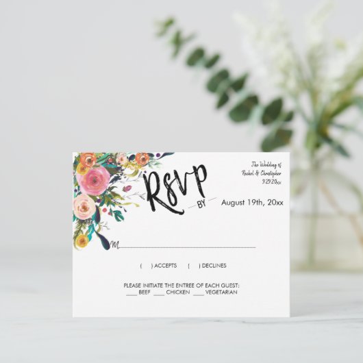 Elegant Boho Script Wedding Event Reactie RSVP Briefkaart (Staand voorkant)