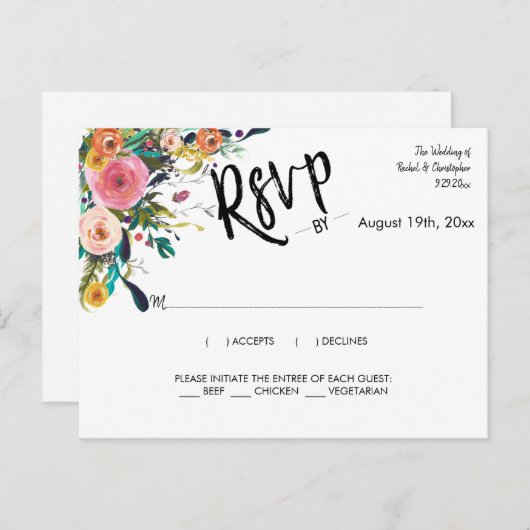 Elegant Boho Script Wedding Event Reactie RSVP Briefkaart (Voorkant / Achterkant)