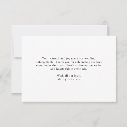 Elegant Boho Script Zwart & Wit Trouwen Bedankkaart (Achterkant)