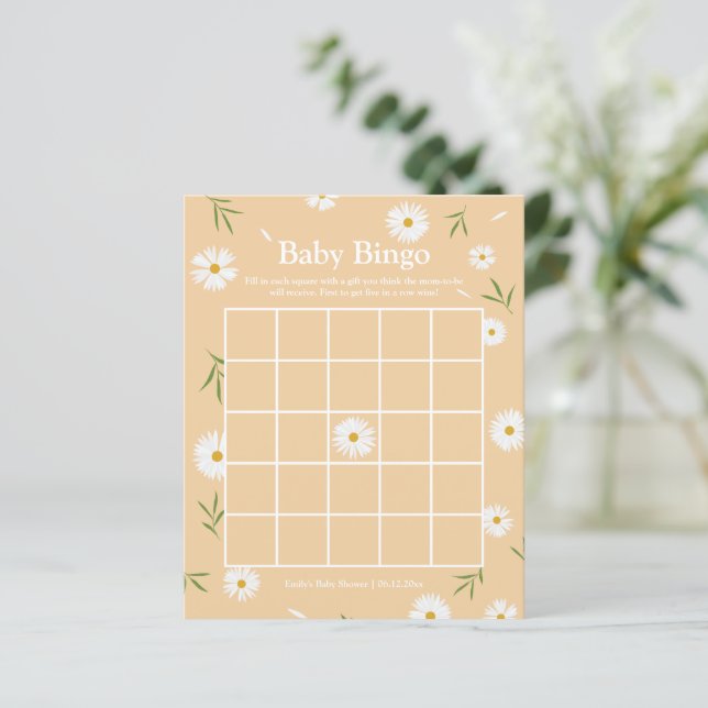 Elegant Boho Sinaasappel Daisies Baby shower Bingo (Staand voorkant)