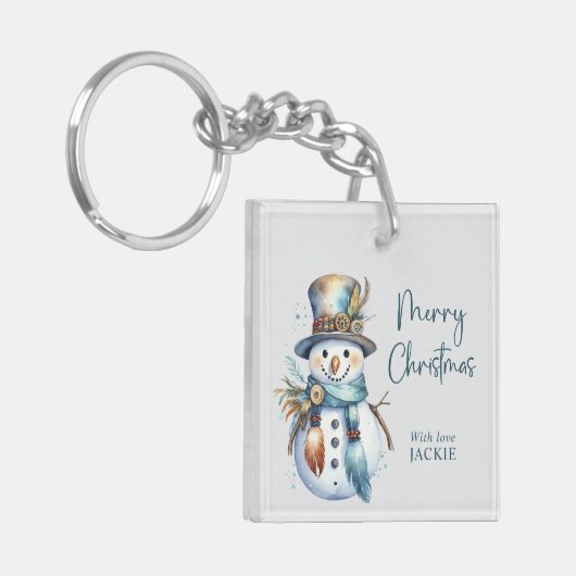 Elegant Boho Snowman Vrolijk Kerstfeest Sleutelhanger (Voorkant Links)