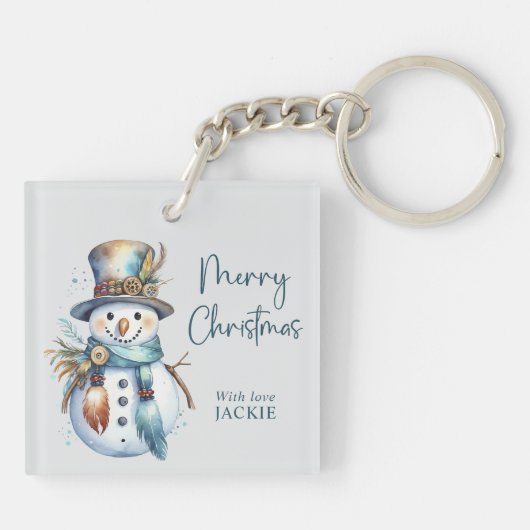 Elegant Boho Snowman Vrolijk Kerstfeest Sleutelhanger (Achterkant)