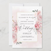 Elegant Boho Spring Blush Goud Bloemen Bruiloft Kaart (Voorkant)