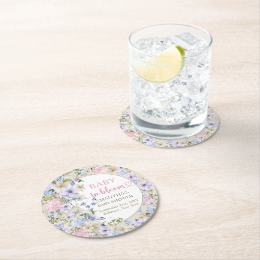 Elegant Boho spring blush Wildflower Baby shower Ronde Kartonnen Onderzetter (Insitu)