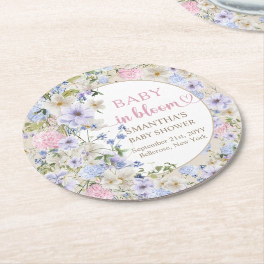 Elegant Boho spring blush Wildflower Baby shower Ronde Kartonnen Onderzetter (Gebogen)