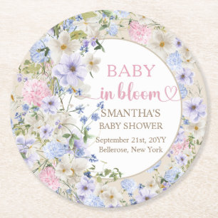 Elegant Boho spring blush Wildflower Baby shower Ronde Kartonnen Onderzetter
