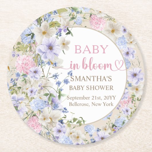 Elegant Boho spring blush Wildflower Baby shower Ronde Kartonnen Onderzetter (Voorkant)