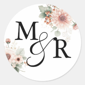 Elegant Boho stoffig roze trouwmonogram Ronde Sticker
