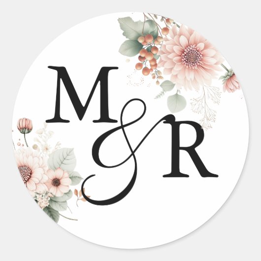 Elegant Boho stoffig roze trouwmonogram Ronde Sticker (Voorkant)