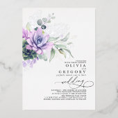 Elegant Boho Succulents Silver Greenery Wedding Folie Uitnodiging (Voorkant)