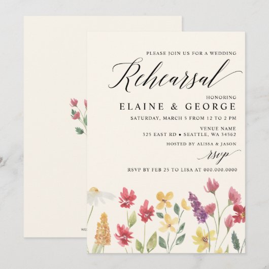 Elegant Boho Summer Wildflower repesal Dinner Kaart (Voorkant / Achterkant)