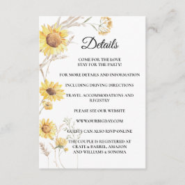 Elegant Boho Sunflower Enclosure Card Details Informatiekaartje