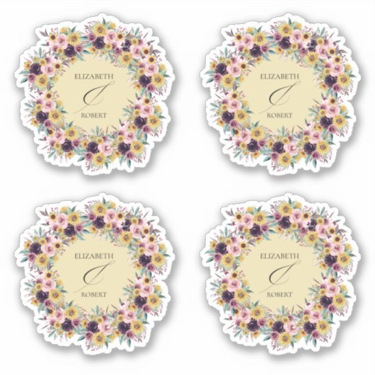 Elegant Boho Sunflower Rustic Floral Fall Wedding Sticker (Voorkant)