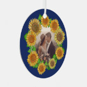 Elegant Boho Sunflower Rustic Navy Blue Wedding Metalen Ornament (Voorkant Rechts)