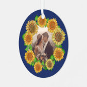 Elegant Boho Sunflower Rustic Navy Blue Wedding Metalen Ornament (Voorkant links)