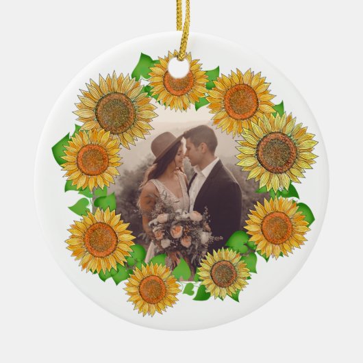 Elegant Boho Sunflower Rustic Personalized Wedding Keramisch Ornament (Voorkant)