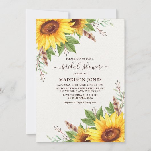Elegant Boho Sunflower Rustic Summer Vrijgezellenf Kaart (Voorkant)