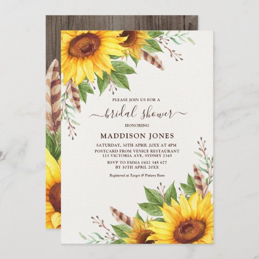 Elegant Boho Sunflower Rustic Summer Vrijgezellenf Kaart (Voorkant / Achterkant)