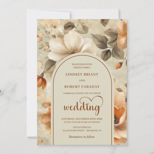 Elegant Boho Terra Cotta Ivory Sage Floral Wedding Kaart (Voorkant)