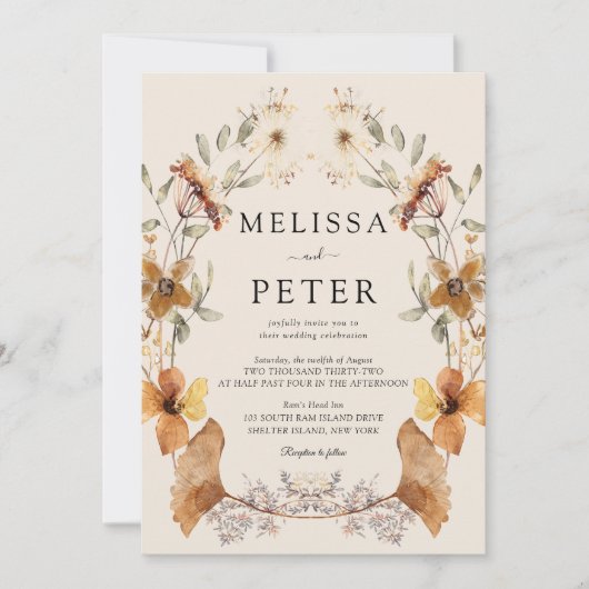 Elegant Boho Terracotta Bloemen Wildflower Bruilof Kaart (Voorkant)