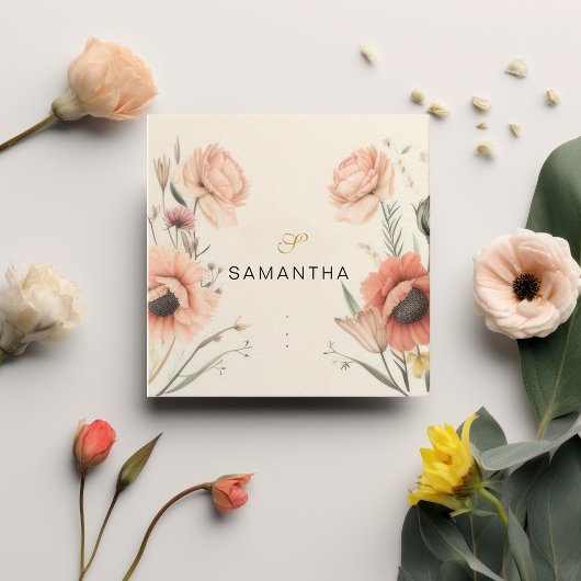Elegant Boho Terracotta Bloemenperzik Vierkante Visitekaartje