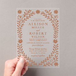 Elegant Boho Terracotta Floral Wedding Acryl Uitnodigingen