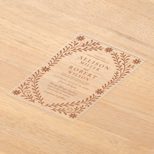 Elegant Boho Terracotta Floral Wedding Acryl Uitnodigingen (Laagn)