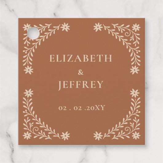 Elegant Boho Terracotta Floral Wedding Bedankjes Labels (Voorkant)