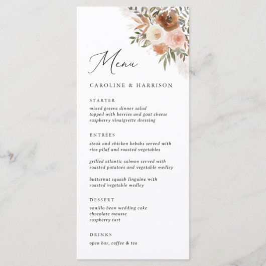 Elegant Boho Terracotta Floral Wedding Menu (Voorkant)