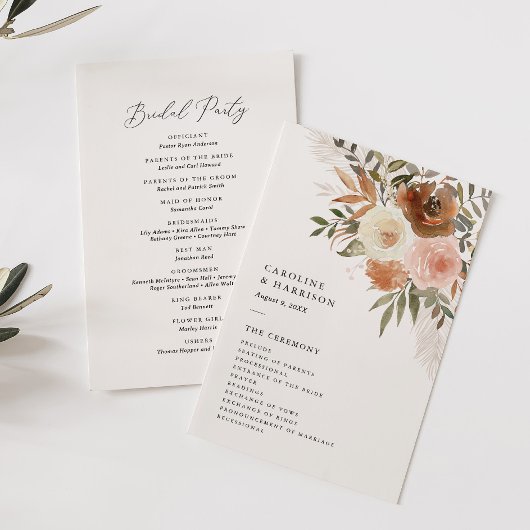 Elegant Boho Terracotta Floral Wedding Programma