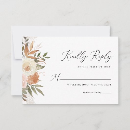 Elegant Boho Terracotta Floral Wedding RSVP Kaartje (Voorkant)