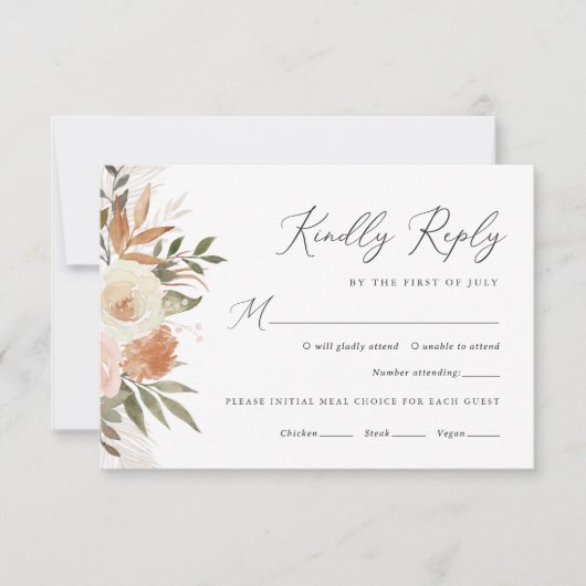 Elegant Boho Terracotta Floral Wedding RSVP Kaartje (Voorkant)