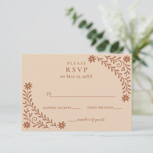 Elegant Boho Terracotta Floral Wedding RSVP Kaartje (Staand voorkant)
