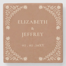 Elegant Boho Terracotta Floral Wedding Stenen Onderzetter