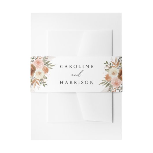 Elegant Boho Terracotta Floral Wedding Uitnodigingen Wikkel (Voorkant Voorbeeld)