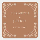 Elegant Boho Terracotta Floral Wedding Vierkante Sticker (Voorkant)