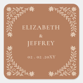 Elegant Boho Terracotta Floral Wedding Vierkante Sticker