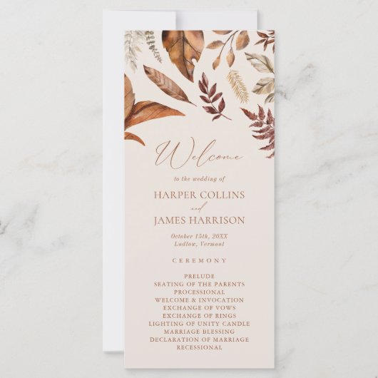 Elegant Boho Terracotta herfst bruiloft programma (Voorkant)