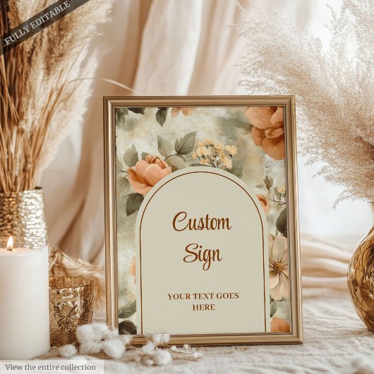 Elegant Boho Terracotta Ivory Sage Floral Custom Poster