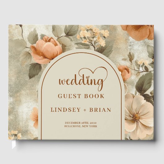 Elegant Boho Terracotta Ivory Sage Floral Wedding Gastenboek (Voorkant)