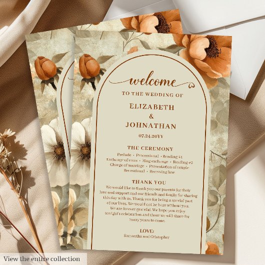 Elegant Boho Terracotta Ivory Sage Floral Wedding Programmakaart