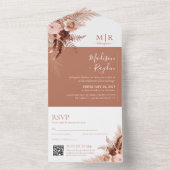 Elegant Boho Terracotta Pampas QR Code Weddenschap All In One Uitnodiging (Binnen)