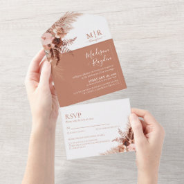 Elegant Boho Terracotta Pampas Wedding All In One Uitnodiging