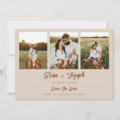 Elegant Boho Terrcaotta Modern 3 foto's Bruiloft Save The Date (Voorkant)