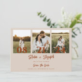 Elegant Boho Terrcaotta Modern 3 foto's Bruiloft Save The Date (Staand voorkant)