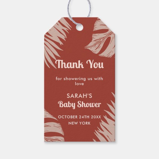 Elegant Boho Tropical Leaves Baby shower Cadeaulabel (Voorkant)
