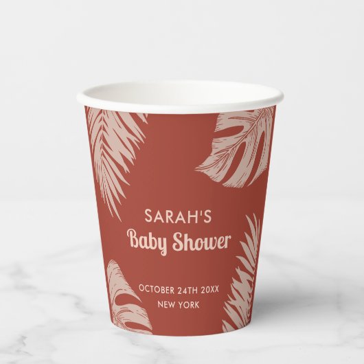 Elegant Boho Tropical Leaves Baby shower Papieren Bekers (Voorkant)