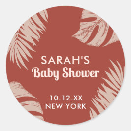 Elegant Boho Tropical Leaves Baby shower Ronde Sticker