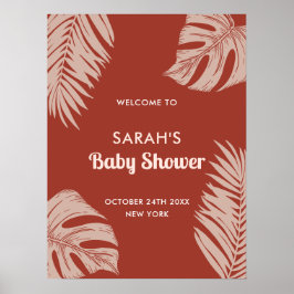 Elegant Boho Tropical Leaves Baby shower Welkom Poster
