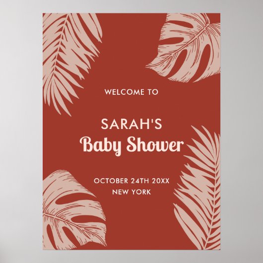 Elegant Boho Tropical Leaves Baby shower Welkom Poster (Voorkant)